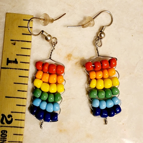 Red Orange Yellow Green Light Blue Dark Blue Purple Rainbow Seed Bead earrings - Picture 3 of 4